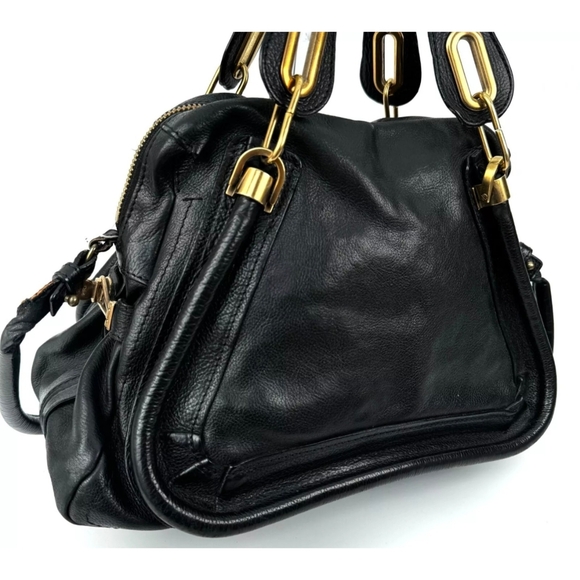 Chloe Black Leather Paraty With Gold Accents Satchel Bag - Picture 1 of 10